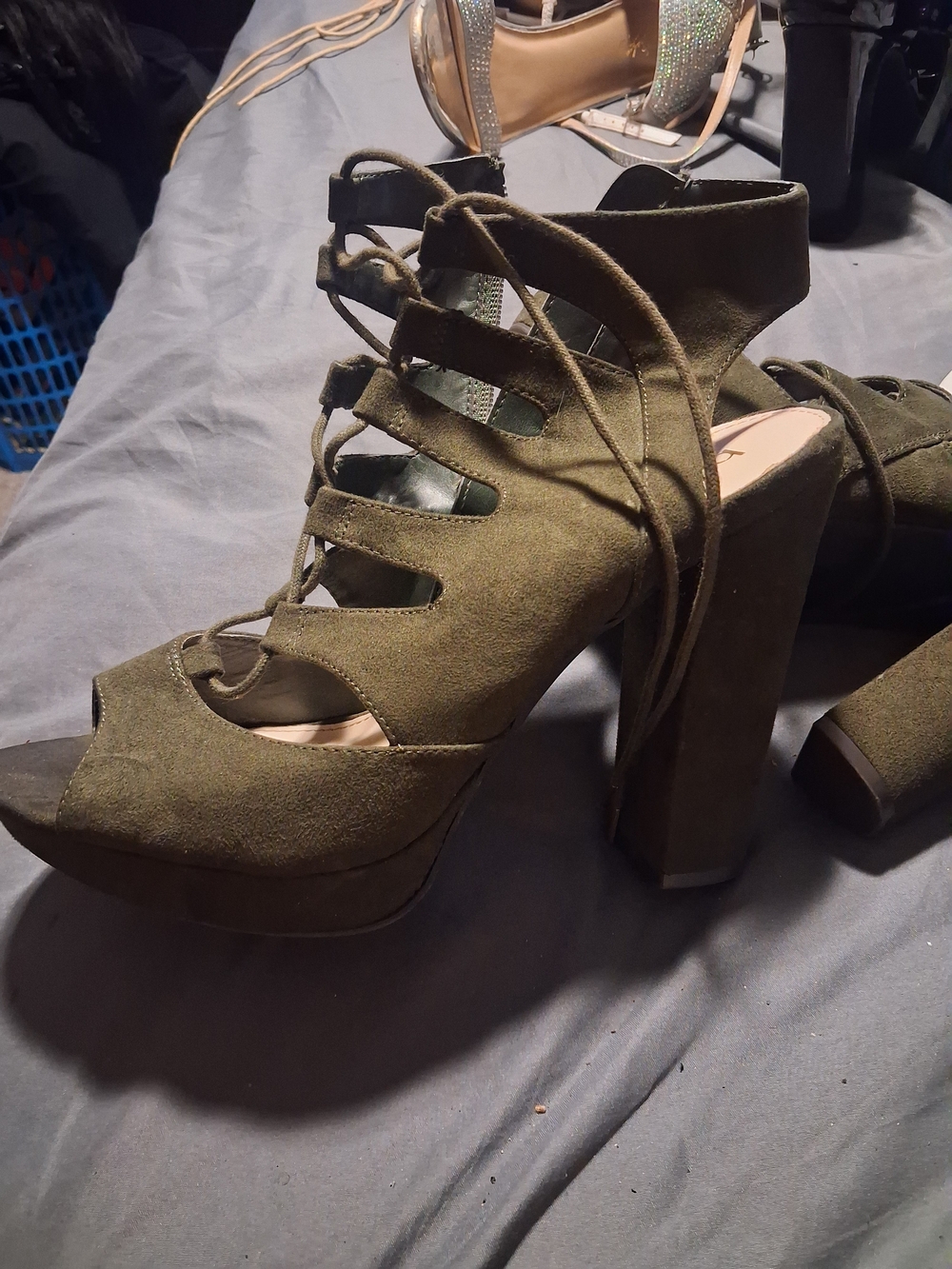 Bar III Olive Green Suede Lace-Up Platform Heels Size 10